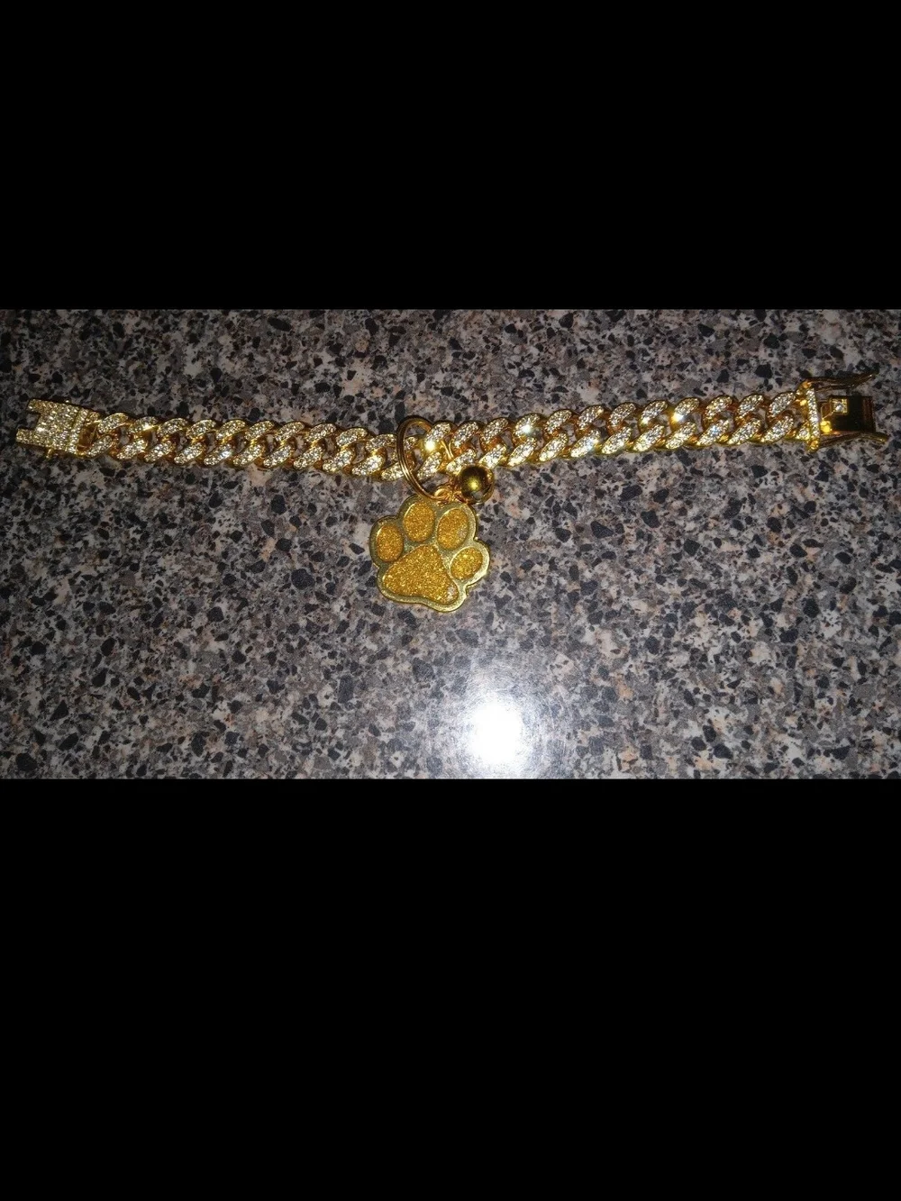 Gold Paw Charm Cuban-Style Dog/ Cat Collar - Sparkling Gold